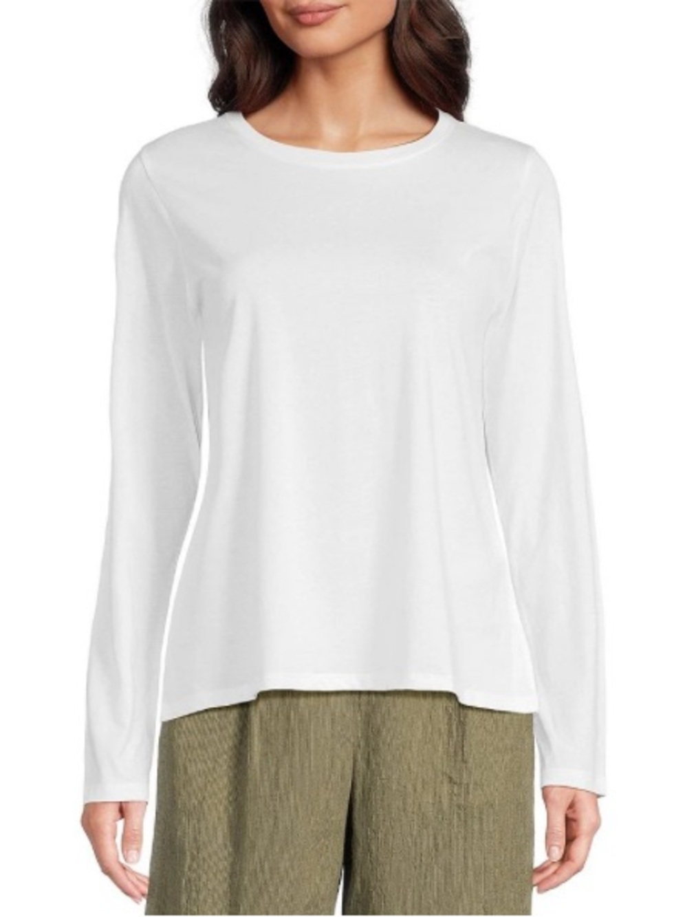 Eileen Fisher Organic Cotton Jersey Knit Round Neck Long Sleeve straight hem top